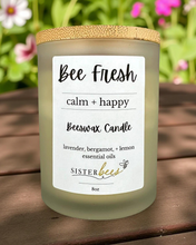 Load image into Gallery viewer, "Fresh Bee" Beeswax Candle - Calm + Happy - Glass + Bamboo