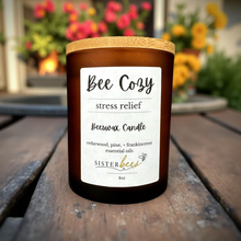 Load image into Gallery viewer, "Cozy Bee" Beeswax Candle - Stress Relief -Glass + Bamboo