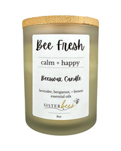 Load image into Gallery viewer, "Fresh Bee" Beeswax Candle - Calm + Happy - Glass + Bamboo