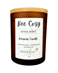 "Cozy Bee" Beeswax Candle - Stress Relief -Glass + Bamboo